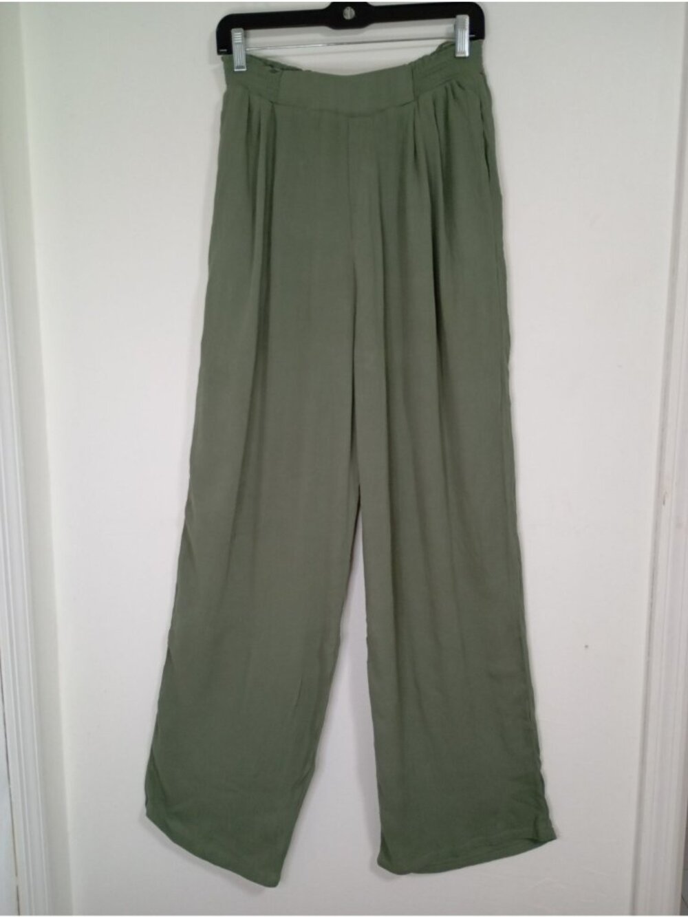 Mable Sage Green Wide-Leg High Waist Palazzo Pants Size L Summer Beach - Picture 2 of 13